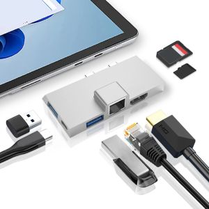 Microsoft Surface Pro 8 9 X TypeC Hub Hub Rocking İstasyonu 4K HDMICompatible RJ45 USB 3.0 Bellek Kartı Okuyucu Dönüştürücü Hub