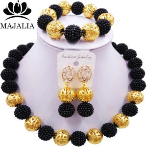 Ожерелья Majaily Fashion Classic Нигерийская свадьба африканские ювелирные ювелирные украшения черный хрустальный ожерелье для невест