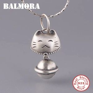 Kolyeler Balmora gerçek 925 STERLING Gümüş Sevimli CatBell Retro kolyeler için Kolyeler Kadın Erkekler Çiftler Çocuklar Hediye Basit Moda Takı