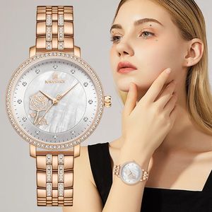 Naviforce Yeni Tasarımcı Diamond Watch Kadınlar Çiçek Saatler Lüks Bayanlar Yaratıcı Çelik Kadın Gezgin Kadın Su geçirmez Saat Paslanmaz Çelik Kuvars Saat