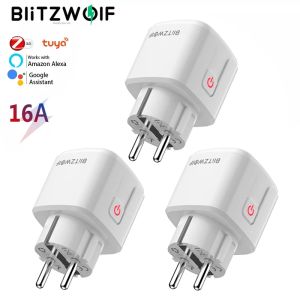 Fişler Blitzwolf BWSHP15 ZIGBEE 3.0 16A Akıllı Fiş Soketi 3680W EU Fiş Power Outlet App Uzak Timer Enerji Monitörü Alexa ile Çalışma