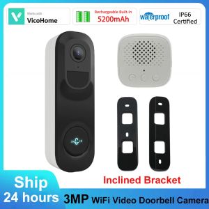 Control Vicohome 3MP Akıllı Video Kapı Zili Wifi Dış Kapı Zili Su Geçirmez IP65 Pil Intercom 160 ° Ter Mazper Kablosuz Kapı Telefon Kamera