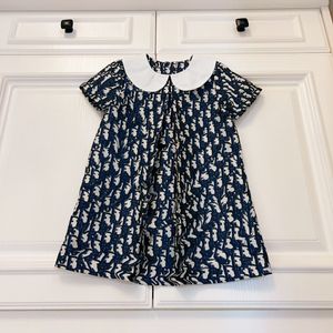 2024 Yaz Yeni Çocuk Jakard Mektubu Hava Bebek Tasarımcı Giyim Kısa Kollu Elbise Şık kız bebek pileli etek kısa kollu boyut 80-160 cm