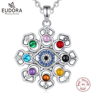 Kolyeler Eudora 925 STERLING Gümüş Lotus Kötü Göz Kolye Renkli Pentagram Hecate Çiçek Kolye Kişilik Takı Kadınlar Erkek