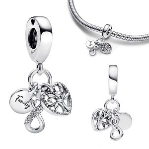 Family Infinity Triple Dangle Charm Gümüş Kaplama Takılar Bir Takılar Gümüş 925 Mücevherat için Orijinal Bilezik Yapımı 240408