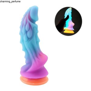 Sıcak satış ışıltı mor uzaylı varyant aydınlık yapay penis gerçekçi canavar fantezi ejderha yetişkin oyuncak yapay penis kadınlar için