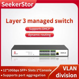 Switches xikestor 12 porta l3 gerenciado 10g sfp+ switch óptico gerenciamento da web vlan segmentação link de agregação hub internet hub