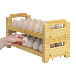 Mutfak Depolama Ahşap Yumurta Tutucu Sayaç Ekran Rafı için Rustik İstiflenebilir 2 Katman Stand Sarf Malzemeleri