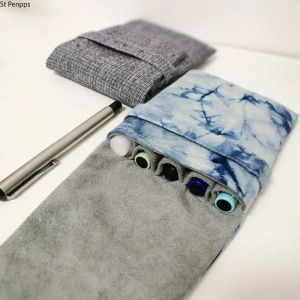 Pens St Penpps Çin tarzı kumaş kalem çantası Flip Üst Taşınabilir Depolama Çantası Velvet Kalem Kılıfı Çeşme Kalem Mürekkep Kalemi için 5 Cep