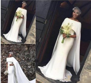 Атласная русалка 2018 года сделала дешевые свадебные платья с накидкой на мысе -молнии Bateau Bateau Black Girl Bridal Howns9331181