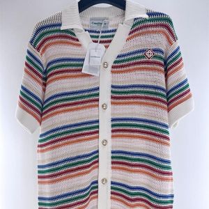 2024SS İlkbahar Yaz Erkek Sweaters Sıradan şerit kazak Polo Gömlek Kadın Erkekler