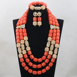 Strands 3 katmanlar Afrika yapay mercan boncuklar kolye küpe bileklik takılar seti Hint kadınları kostüm mücevher seti cnr834