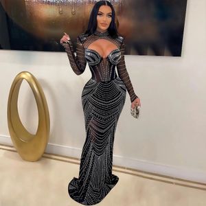 Leosd Sexy Spistly Soter Long Party Dress с стразами Женщины вырезают с длинным рукавом, вечерние платья для вечеринки. 240420