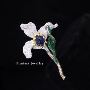 Ювелирные изделия Pirmiana Jewellry горячая распродажа 38x60 мм S925 Серебряный цветочный брошь Постановка драгоценные камни Элегантные ювелирные ювелирные ювелирные украшения подарок