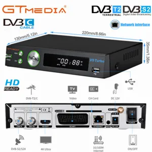 Receptores GTmedia H.265 HD Receptor de satélite terrestre digital DVBT2 DVBS2+C V8 Super decodificador SCART TV Tuner Builtin RJ45 Network