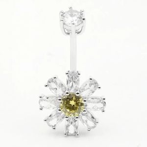 Mücevher 925 Gümüş Çiçek Göbek Göbek Yüzüğü Barbell Piercing Takı 1 adet