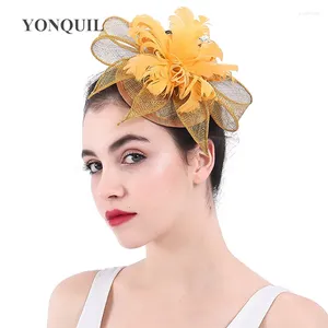 Altın veya Çoklu Renkler Sinamay Şapkalar Tüylü Çiçek Faşlatorları Parti Gelin Saç Aksesuarları Kokteyl Maşaları