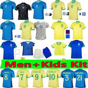 Brezilya Yepyeni Sarı Futbol Forması Copa America Kupası Neymar Vini Jr Çocuklar Adam Kiti Brasil Milli Takım Futbol Gömlek 24/25 Evde Hayran Versiyonu Rodrygo Martinelli