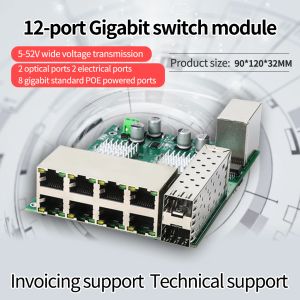 Kontrol 12port Full Gigabit Switch Modülü, 8port Standart Poe Güç Kaynağı, Akıllı Sokak Lambası direklerine adanmış iki SFP optik bağlantı noktası