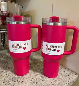Valentinstag Ziel Red Cosmo Parade Pink Red Target H2.0 40 Unzen Edelstahl Tumbler Tassen mit Silikongriff Deckel und Strohwegstassen Wasserflasche