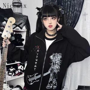Kadın Ceketleri Japon Anime Sweatshirts Gitar Çift Zip Ceket Kadınlar En İyi Sonbahar ve Kış Süet Gevşek Tatlı Serin Y2K Giyim