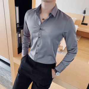 Tişörtler İngiliz tarzı uzun kollu gömlek erkekler giyim moda 2023 bahar iş resmi aşınma kimyasal homme ince fit camisa masculina