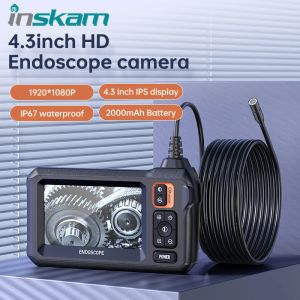 Kameralar Inskam Endüstriyel Endoskop Kamerası HD 1080P 4.3 inç IPS 8mm Boru Araba İncelemesi Borescope IP68 8 LED ile Su Geçirmez
