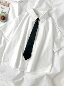 Erkekler rahat gömlek zoki beyaz gömlek kadın moda siyah kravat Japon tarzı hazırlık dişleri jk kızlar gömlek basit katı gevşek yaz düğmesi üst yq240422