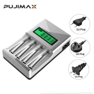 LCD-001 PUJIMAX 4 SLOTS LCD-дисплей Smart Battery Charger US/EU/UK PLUCK Adapter для аккумуляторов AA/AAA NI-CD NI-MH с пакетом мешков с пакетом мешков.