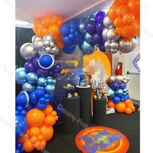 Parti dekorasyon turuncu mavi balonlar çelenk basketbol çocuk doğum günü gümüş mor balon kemer uzay teması bebek duş dekor globos