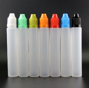 Bottiglie di contagocce all'ingrosso 30 ml con cappuccio a prova di bambino Capezzoli a forma di penna materiale plastico LDPE per liquido