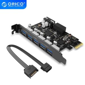 Karten ORICO PVU35O2I USB3.0 PCIE -Expansionskarte 5 Ports Hub -Adapter External Controller Express -Karte mit 4Pin -Stromanschlusskabel