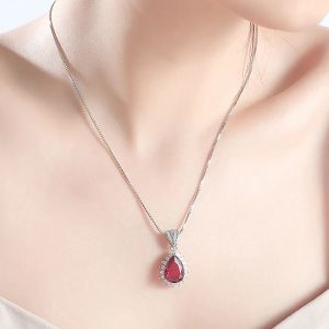 Kolyeler Klasik moda kırmızı kristal yakut değerli taşlar elmas kolye kolyeler kadınlar için beyaz altın gümüş renk tapki takı bijoux