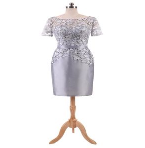 Gümüş Gri Kısa Parti Elbiseleri 2018 Yeni Dantel Üst Kısa Kollu Moda Kokteyl Elbise Ucuz Gerçek PO Stock7977170