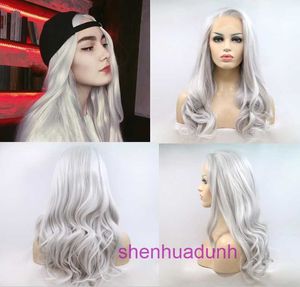 HD Body Wave Highlight кружевные парики с передним человеческими волосами для женщин темперамента Серебряная серая повязка на голову с кружевным париком и сетей волос впереди