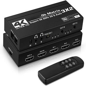 HDMI uyumlu anahtar için SPDIF ve L/R 3,5mm HDR ile yeni 2021 3x2 Matris Anahtar Splitter 4x2 Destek HDCP 2.2 ARC 3D 4K için