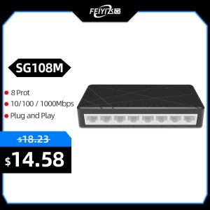 Switches Feiyi SG108m 8 bağlantı noktası masaüstü ethernet ağı ile tam gigabit anahtar 1000Mbps LAN HUB