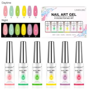 Pens 6Bottle/Set Neon Nail Art Jel Lehçe Boya Hattı Fırçası UV/LED Çizim Vernik Çekme Kalem Salon Lake Dekoraion VI