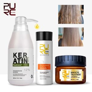 Peruk purc profesyonel keratin saç tedavisi seti Brezilya saç düzleştirme krem ​​pürüzsüz şampuan sihirli saç maskesi bakımı 3 adet