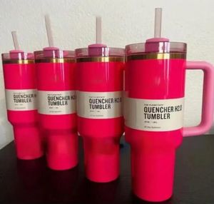 ABD Stok Pembe Geçit Töreni 40oz Söndürücü H2.0 Kupalar Kamp Seyahat Araç Paslanmaz Çelik Tumbler Silikon Tutamaklı Çikolata Altın Kupalar Siyah Chroma Chroma Cups GG0423