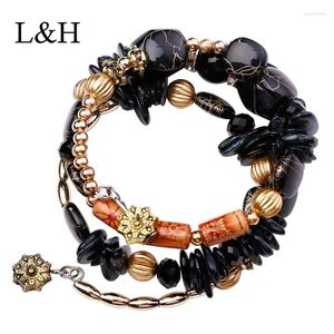 Charm Bracelets LH Bohemia Ulusal Taş Boncuklu Bilezik Kadınlar için 2024 Moda Vintage Elastik Sargı Bangles Parti Takı