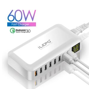 Хабс 60 Вт USB Fast Charger 8 Ports QC3.0 USB Зарядная станция Настольный компьютер для iPhone Huawei Xiaomi Portable Mobile Mobile Adapter Adapter Adapter Hub