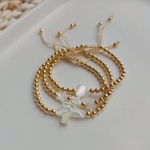 Strands Altın Renk Boncuklu Bilezikler Kadın Mücevherleri Doğal Kabuk Çapraz Yıldız Kalp Deney Bekarlığı Toptan Ayarlanabilir Halat Pulseras