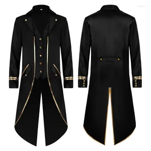 Мужские траншевые пальто средневековое для мужчин смокинг -куртка Halloween Gothic Victorian Oversoat Steam Punk Cosplay Retro Dovetail Gold