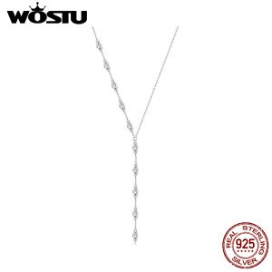 Kolyeler Wostu 925 STERLING Gümüş Y Style Kübik Zirkonya Düğün Tılsım Kolye Kadınlar At Gözü CZ Zincir Bağlantıları Parti Takı Hediyesi