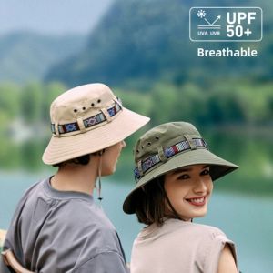 Aksesuarlar 2023 Erkekler Kadın Tatil Dağlığı Güneş Koruma Katlanabilir İşlemeli Harfler Balıkçı Şapka Bandage Baskı UPF50+ UNISEX