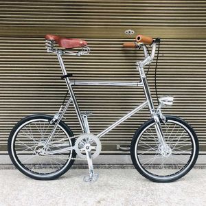 Bisikletler 20 inç bisiklet vintage tek hızlı fixie retro çelik çerçeve mini bisiklet açık deri yay eyer bmx y240423