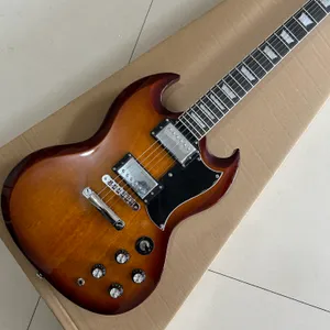 SG Electric Gitar Maun Vücut Gülağacı Kıvırcık Vintage Sunburst Renk Tune-O-Matic Köprüsü Chrome Donanımı 6strings Gitar