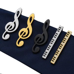 Klipler 6cm Tie Clip Erkekler Paslanmaz Titanyum Çelik Moda Kişilik Müzik Notu Piyano Tie Klipler Toptan Beyler Pimleri Takı