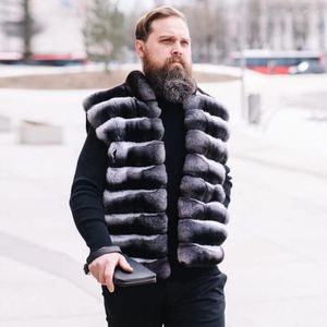 Мужские куртки настоящий меховой жилет Men Men Rex Winter Chinchilla Colors Outwear Высокий качественный плюс размер